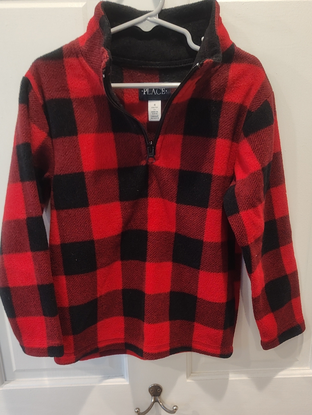 The Children's Place Red and Black Buffalo Plaid Half-Zip Fleece Pullover
